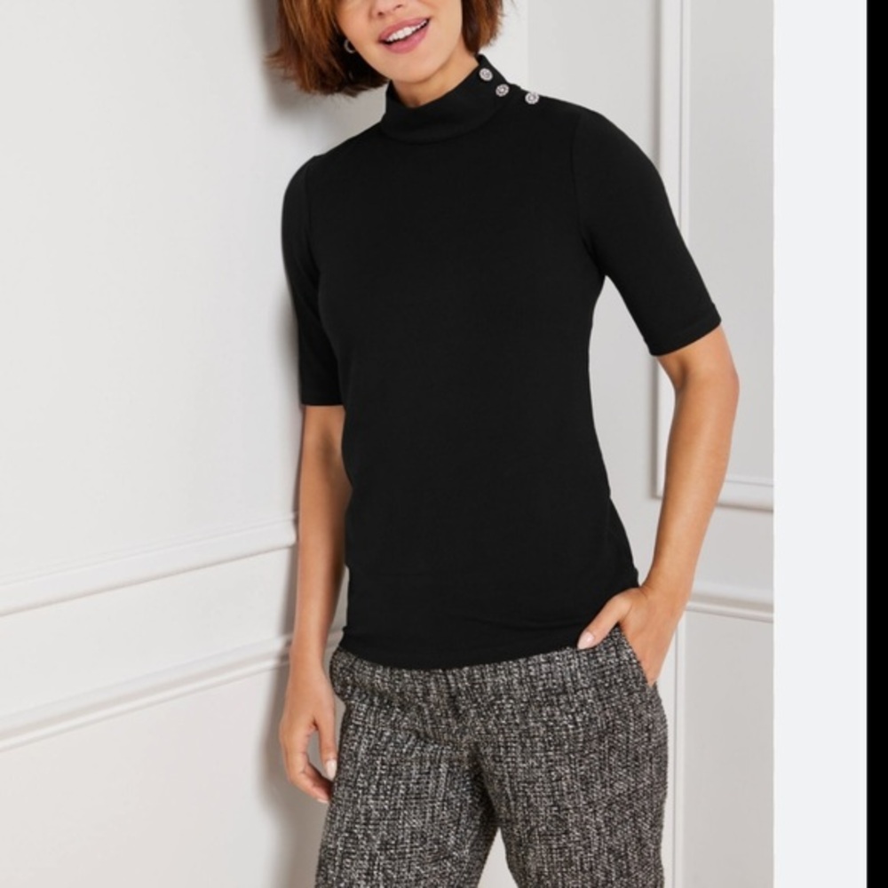 Talbots Button Shoulder Mock-neck lightweight  Women’s sweater Top M Strech